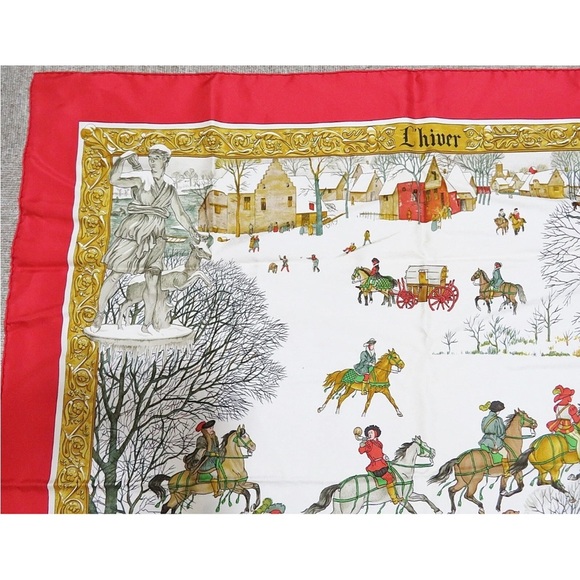 Hermes Red and Gold Equestrian Scarf - Picture 2 of 11